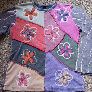 KPC vintage hippie boho patchwork longe sleeve shirt Women's 2XL